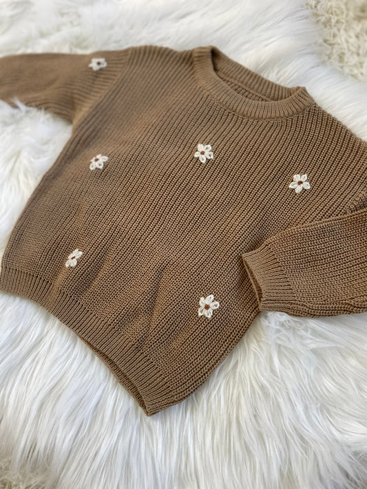 floral embroidered sweater - dark khaki