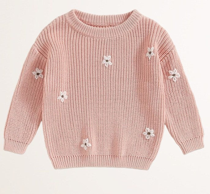 floral embroidered sweater - pink