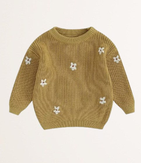 floral embroidered sweater - mustard