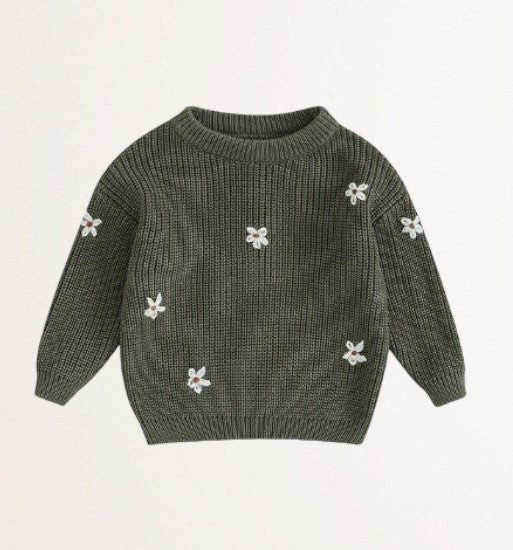 floral embroidered sweater - dark green