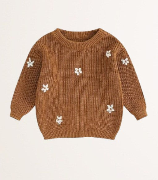 floral embroidered sweater - brown