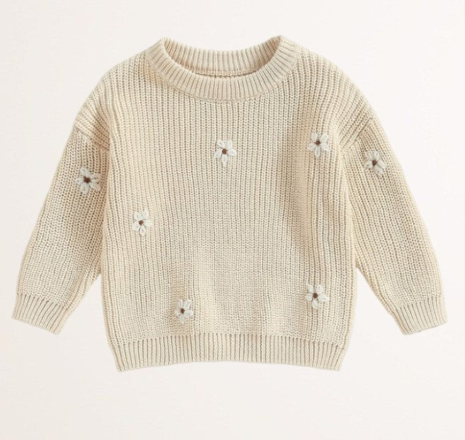 floral embroidered sweater - beige