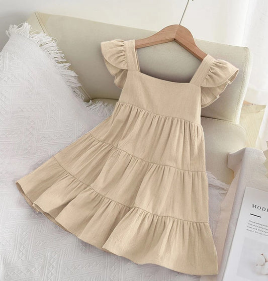 cotton ruffle dress - beige