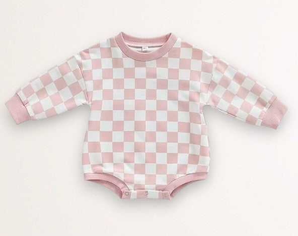 checkered onesie - pink