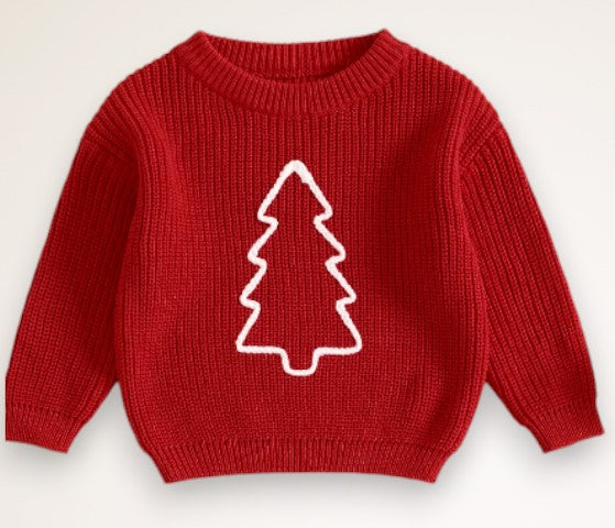 holiday tree sweater - red