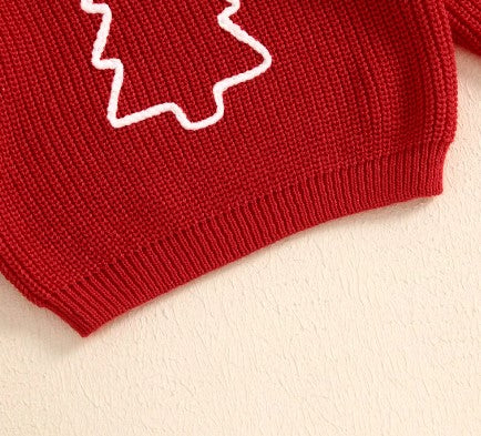 holiday tree sweater - red