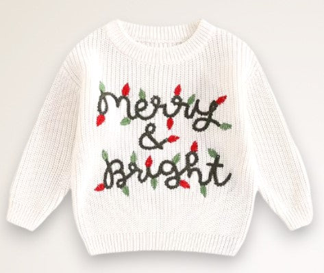 merry and bright sweater - white