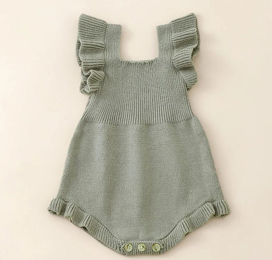 ruffle sleeve fall romper - sage