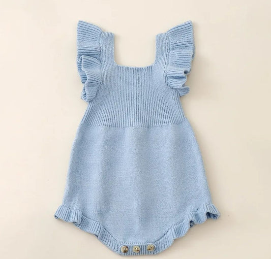 ruffle sleeve fall romper - blue