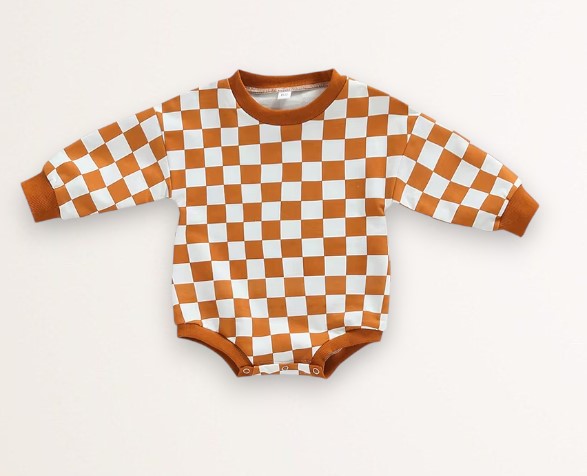 checkered onesie - tan