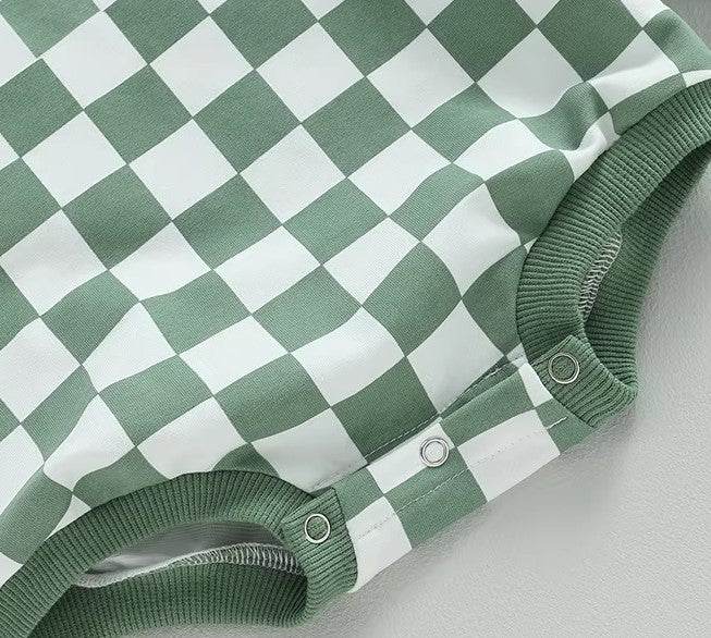 checkered onesie - green