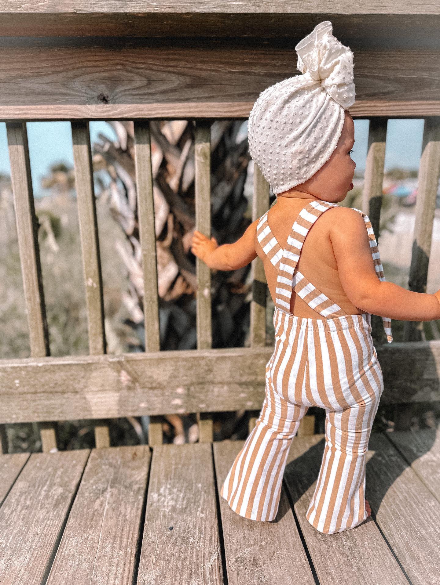 stripe flare jumpsuit - beige