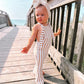 stripe flare jumpsuit - beige