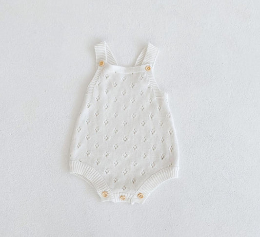 diamond knit onesie - white