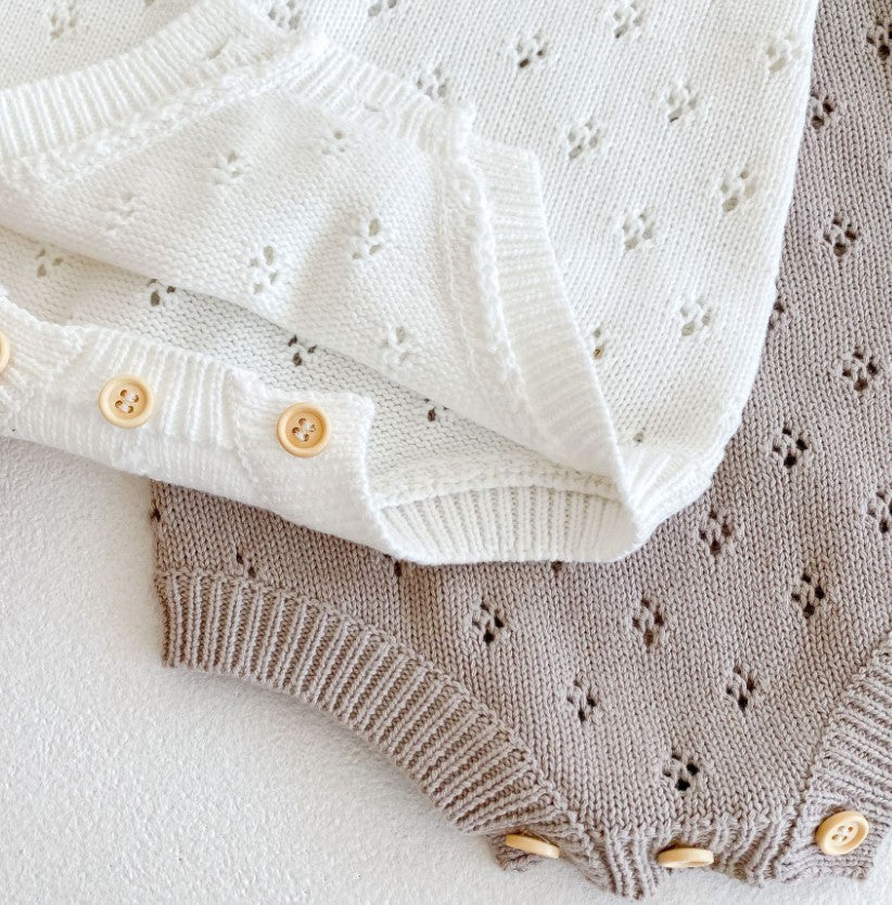 diamond knit onesie - taupe