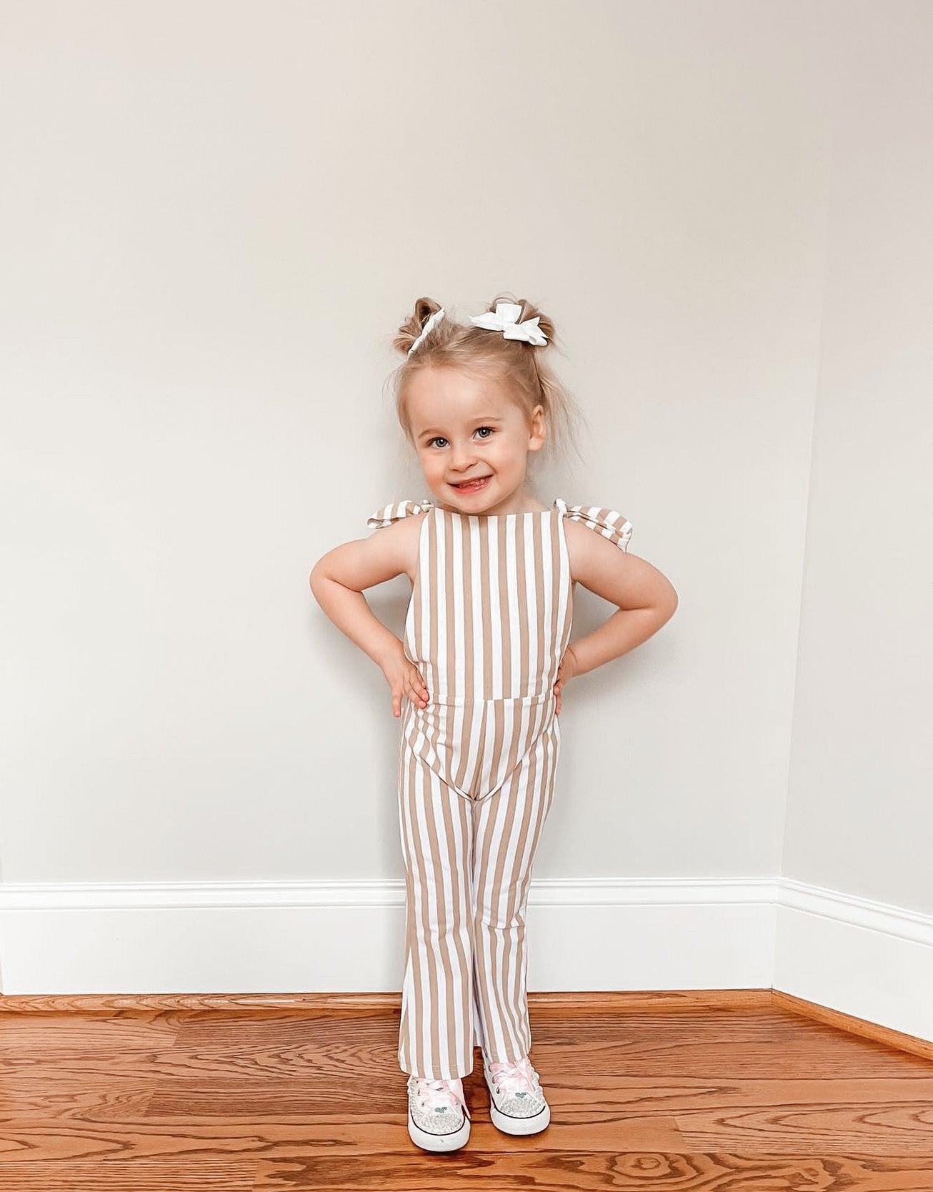 stripe flare jumpsuit - beige